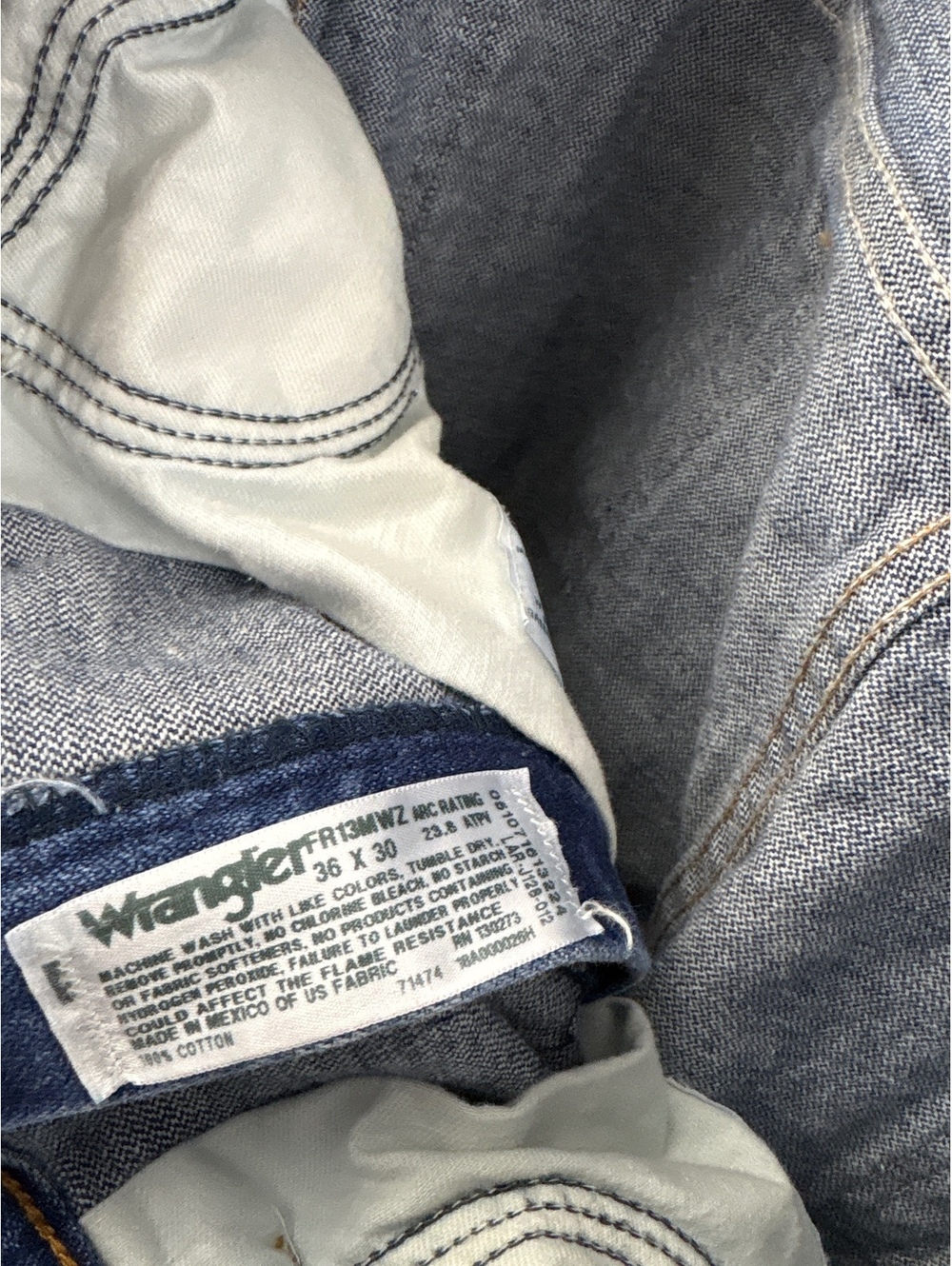 Wrangler FR Jeans Mens 36x30 Blue Original Fit FR13MWZ Flame Resistant Pants - Picture 5 of 7